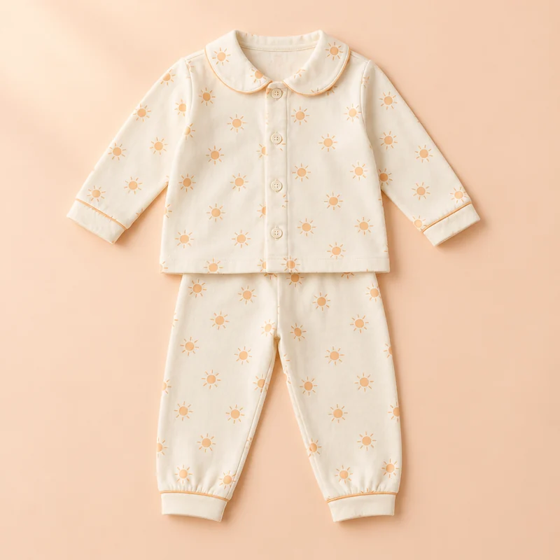 Illustrative cream nightsuit with little apricot suns